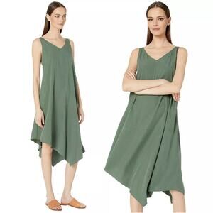 Eileen Fisher Nori Green Asymmetrical V Neck Shift Dress XXS